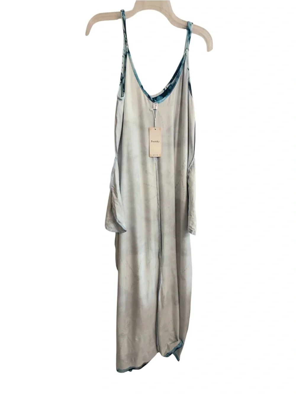 NWT POETSKY Blue Tie-Dye Spaghetti Strap Maxi Dress X-Large Flowy Pockets - Picture 8 of 15